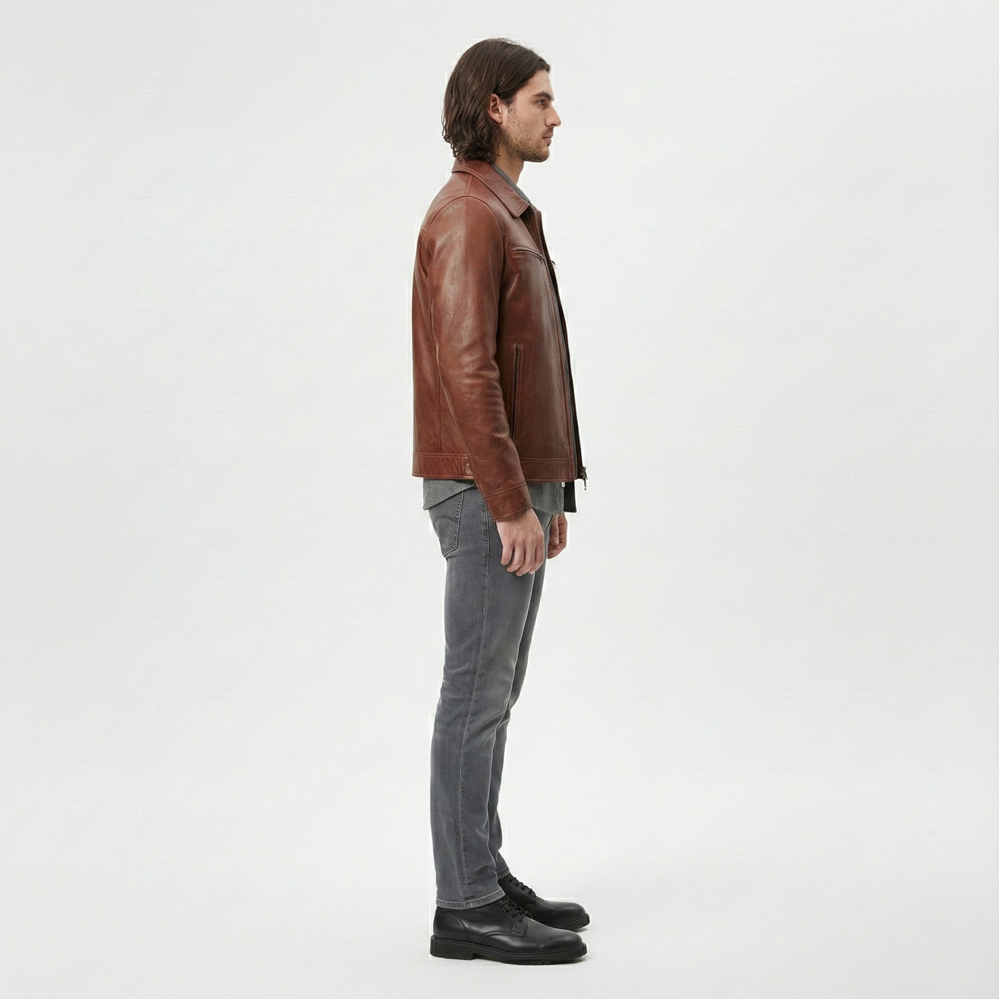 Casual Zip Front Leather Jacket