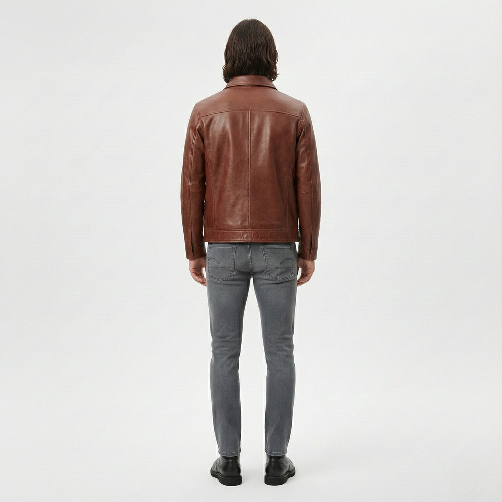 Casual Zip Front Leather Jacket