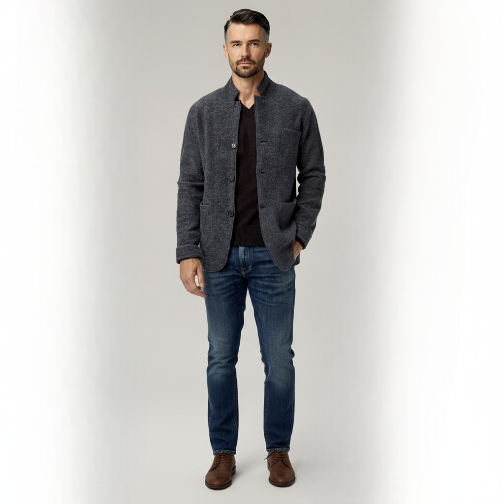 Jakke med knappelukking og påsydde lommer